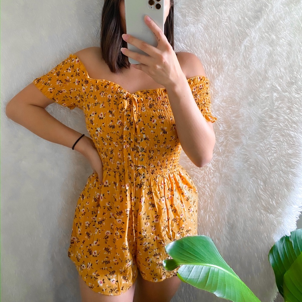 Fashion Nova Gold Floral Romper